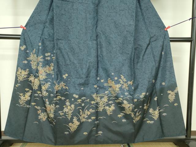 平和屋着物●京友禅の巨匠・頼田勉 臈纈染手描友禅　本場染大島紬　訪問着　草花　暈し染め　金彩　正絹　逸品　DABF3179op
