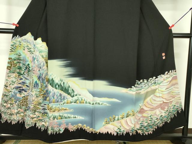 平和屋着物●京加賀友禅　松本健一　黒留袖　風景花文　暈し染め　正絹　逸品　DABF3184op