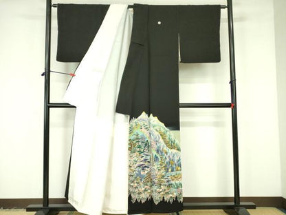 平和屋着物●京加賀友禅　松本健一　黒留袖　風景花文　暈し染め　正絹　逸品　DABF3184op