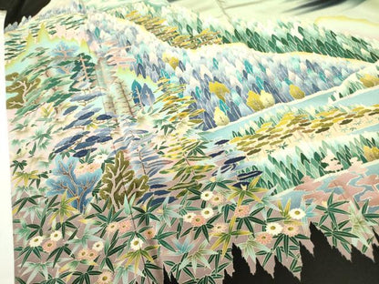 平和屋着物●京加賀友禅　松本健一　黒留袖　風景花文　暈し染め　正絹　逸品　DABF3184op
