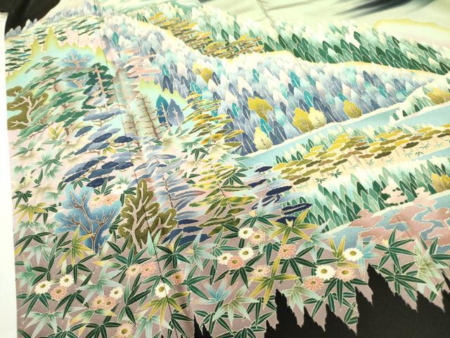 平和屋着物●京加賀友禅　松本健一　黒留袖　風景花文　暈し染め　正絹　逸品　DABF3184op