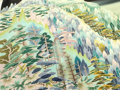 平和屋着物●京加賀友禅　松本健一　黒留袖　風景花文　暈し染め　正絹　逸品　DABF3184op