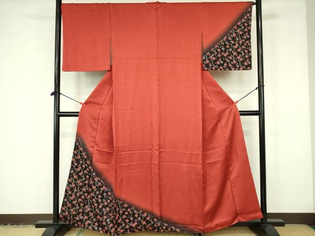 平和屋着物▼染色作家　斉藤三才　訪問着　花唐草文　暈し染め　金彩　正絹　逸品　DABF3185op