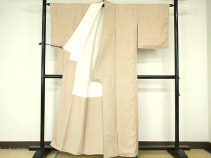 平和屋着物●上質な色無地　笹竹地紋　枯色　正絹　逸品　DABF3193op