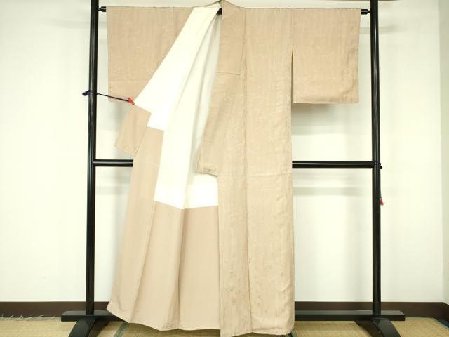 平和屋着物●上質な色無地　笹竹地紋　枯色　正絹　逸品　DABF3193op