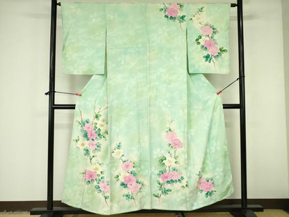 平和屋着物▼訪問着 手描き 草花 暈し染め 金彩 正絹 逸品 DABF3215op