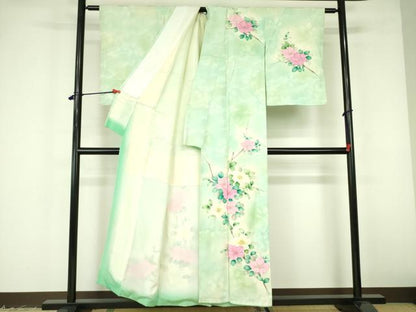平和屋着物▼訪問着 手描き 草花 暈し染め 金彩 正絹 逸品 DABF3215op