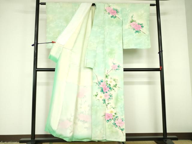 平和屋着物▼訪問着 手描き 草花 暈し染め 金彩 正絹 逸品 DABF3215op