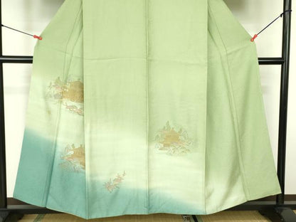 平和屋着物▼訪問着　駒刺繍　風景花松文　暈し染め　正絹　逸品　DABF3216op