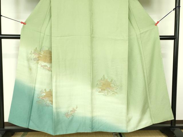 平和屋着物▼訪問着　駒刺繍　風景花松文　暈し染め　正絹　逸品　DABF3216op