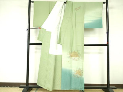 平和屋着物▼訪問着　駒刺繍　風景花松文　暈し染め　正絹　逸品　DABF3216op