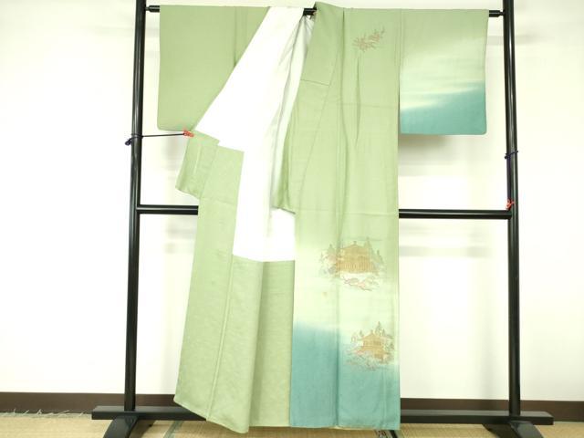 平和屋着物▼訪問着　駒刺繍　風景花松文　暈し染め　正絹　逸品　DABF3216op