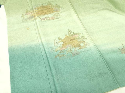 平和屋着物▼訪問着　駒刺繍　風景花松文　暈し染め　正絹　逸品　DABF3216op