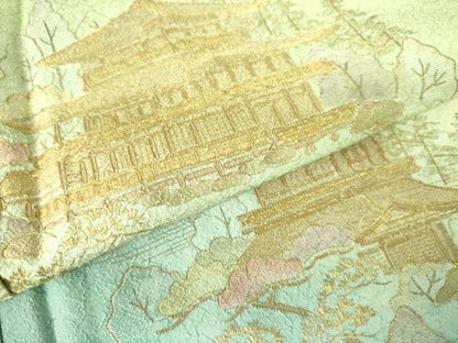 平和屋着物▼訪問着　駒刺繍　風景花松文　暈し染め　正絹　逸品　DABF3216op