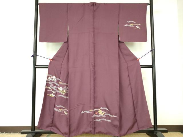 平和屋着物▼訪問着　駒刺繍　総刺繍　流水花文　金糸　正絹　逸品　DABF3217op