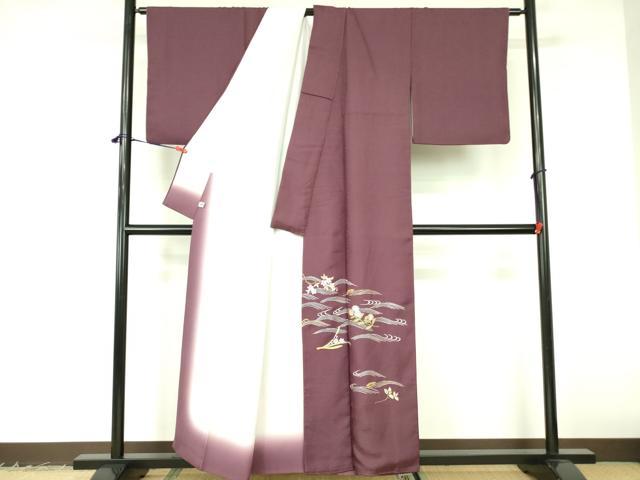 平和屋着物▼訪問着　駒刺繍　総刺繍　流水花文　金糸　正絹　逸品　DABF3217op