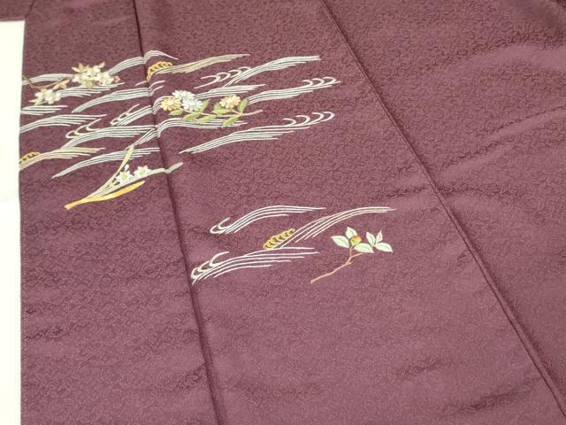 平和屋着物▼訪問着　駒刺繍　総刺繍　流水花文　金糸　正絹　逸品　DABF3217op