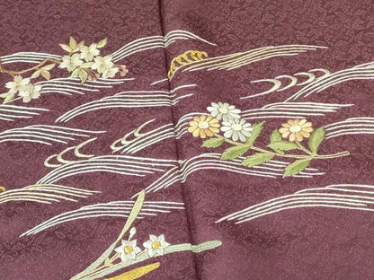 平和屋着物▼訪問着　駒刺繍　総刺繍　流水花文　金糸　正絹　逸品　DABF3217op
