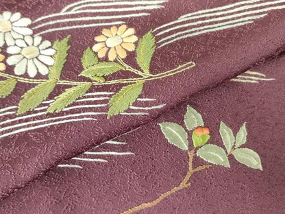 平和屋着物▼訪問着　駒刺繍　総刺繍　流水花文　金糸　正絹　逸品　DABF3217op