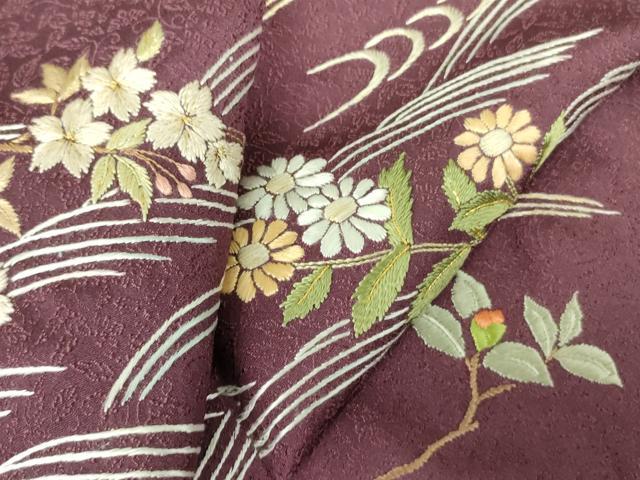 平和屋着物▼訪問着　駒刺繍　総刺繍　流水花文　金糸　正絹　逸品　DABF3217op
