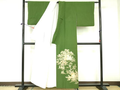 平和屋着物▼豪華色留袖　螺鈿　風景花松文　金彩　正絹　逸品　DABF3218op