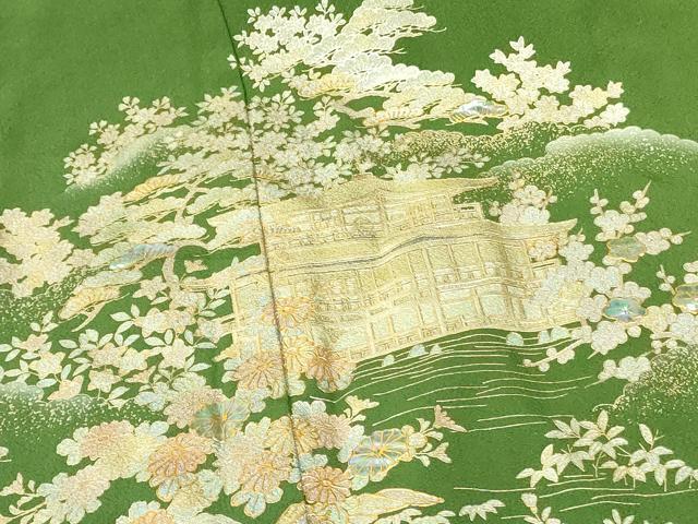 平和屋着物▼豪華色留袖　螺鈿　風景花松文　金彩　正絹　逸品　DABF3218op