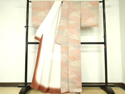 平和屋着物▼上質な小紋 地紋起こし 雲取草花文 正絹 逸品 DABF3237op