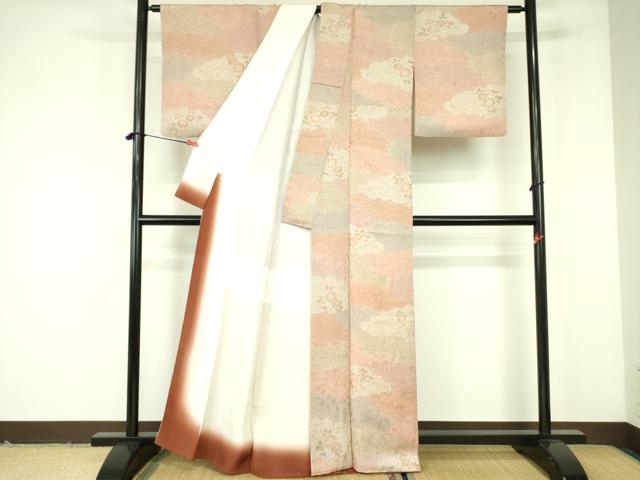 平和屋着物▼上質な小紋 地紋起こし 雲取草花文 正絹 逸品 DABF3237op