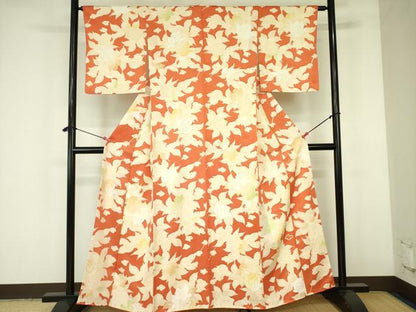 平和屋着物▼上質な小紋 地紋起こし 草花 金彩 正絹 逸品 DABF3249op