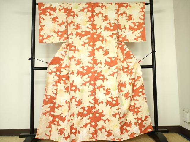 平和屋着物▼上質な小紋 地紋起こし 草花 金彩 正絹 逸品 DABF3249op