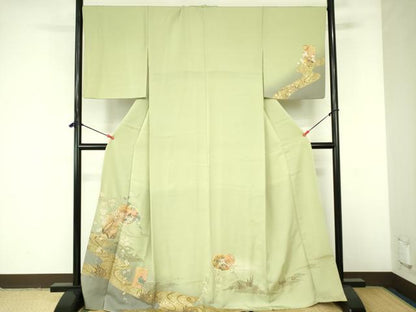 平和屋着物▼訪問着 駒刺繍 流水花文 枝垂れ桜 暈し染め 金彩 やまと誂製 正絹 逸品 DABF3254op