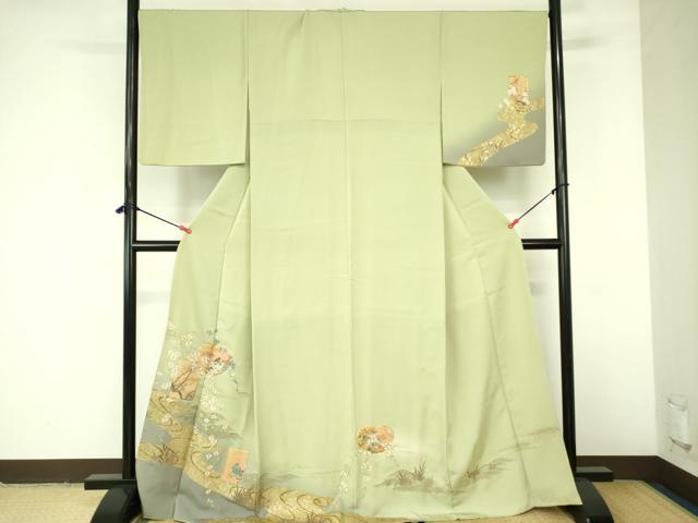 平和屋着物▼訪問着 駒刺繍 流水花文 枝垂れ桜 暈し染め 金彩 やまと誂製 正絹 逸品 DABF3254op