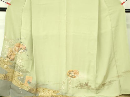 平和屋着物▼訪問着 駒刺繍 流水花文 枝垂れ桜 暈し染め 金彩 やまと誂製 正絹 逸品 DABF3254op