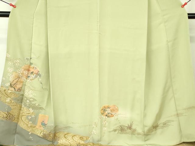平和屋着物▼訪問着 駒刺繍 流水花文 枝垂れ桜 暈し染め 金彩 やまと誂製 正絹 逸品 DABF3254op