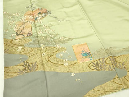 平和屋着物▼訪問着 駒刺繍 流水花文 枝垂れ桜 暈し染め 金彩 やまと誂製 正絹 逸品 DABF3254op