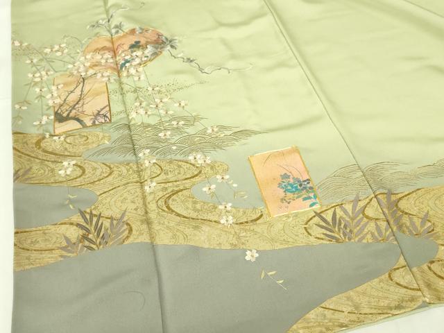 平和屋着物▼訪問着 駒刺繍 流水花文 枝垂れ桜 暈し染め 金彩 やまと誂製 正絹 逸品 DABF3254op