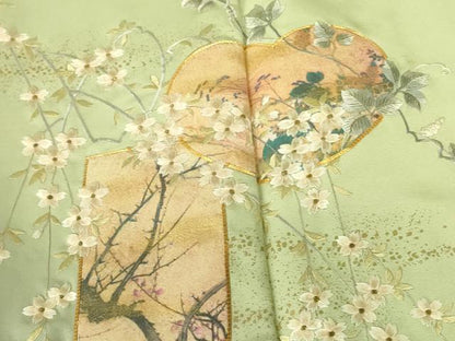 平和屋着物▼訪問着 駒刺繍 流水花文 枝垂れ桜 暈し染め 金彩 やまと誂製 正絹 逸品 DABF3254op