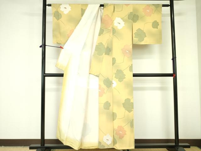 平和屋着物▼上質な小紋 地紋起こし 草花 正絹 逸品 DABF3256op