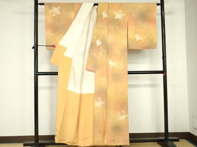 平和屋着物▼上質な小紋 地紋起こし 草花 暈し染め 正絹 逸品 DABF3268op