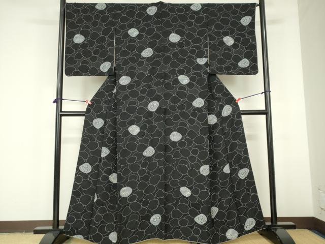 平和屋着物▼上質な小紋 地紋起こし 絞り 笹竹花文 黒地 正絹 逸品 DABF3273op