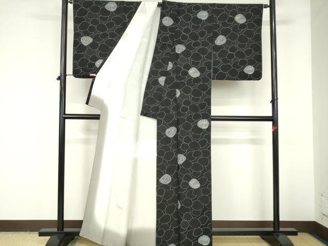 平和屋着物▼上質な小紋 地紋起こし 絞り 笹竹花文 黒地 正絹 逸品 DABF3273op