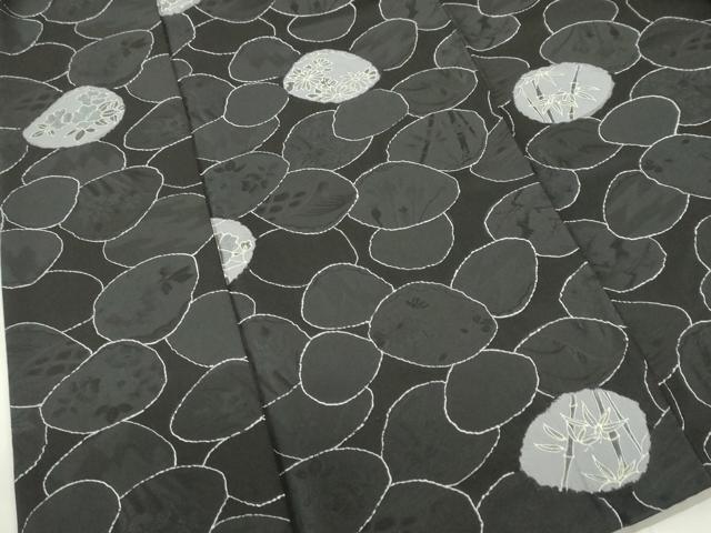 平和屋着物▼上質な小紋 地紋起こし 絞り 笹竹花文 黒地 正絹 逸品 DABF3273op