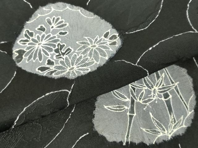平和屋着物▼上質な小紋 地紋起こし 絞り 笹竹花文 黒地 正絹 逸品 DABF3273op