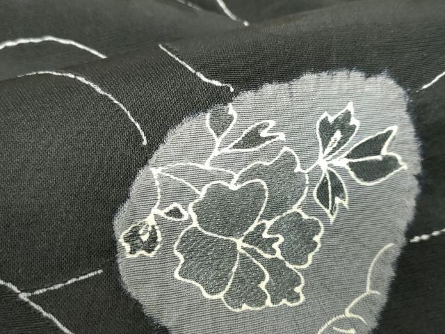 平和屋着物▼上質な小紋 地紋起こし 絞り 笹竹花文 黒地 正絹 逸品 DABF3273op