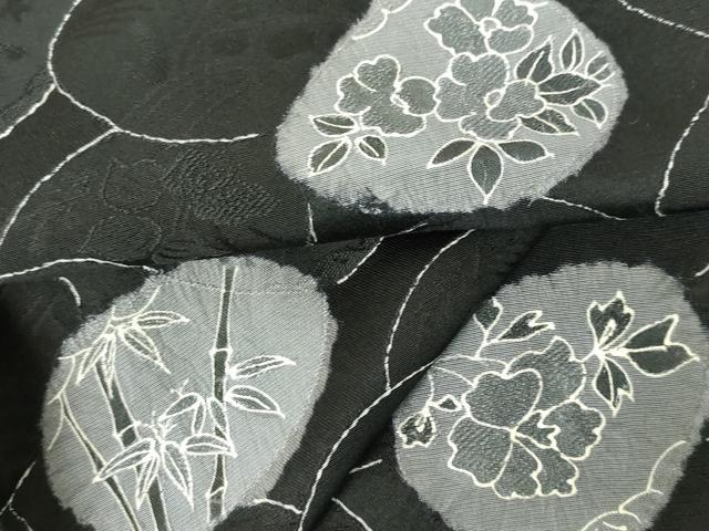 平和屋着物▼上質な小紋 地紋起こし 絞り 笹竹花文 黒地 正絹 逸品 DABF3273op