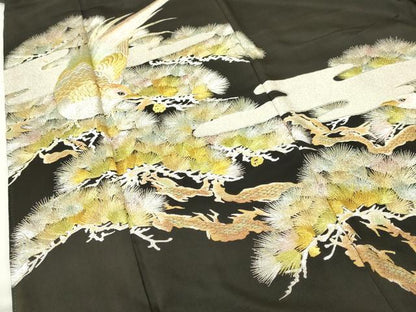 平和屋着物▼豪華黒留袖 総刺繍 尾長鳥 松葉文 金銀糸 正絹 逸品 DABF3275op