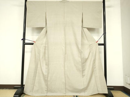 平和屋着物▽結城紬　単衣　練色　正絹　逸品　DABF3281op