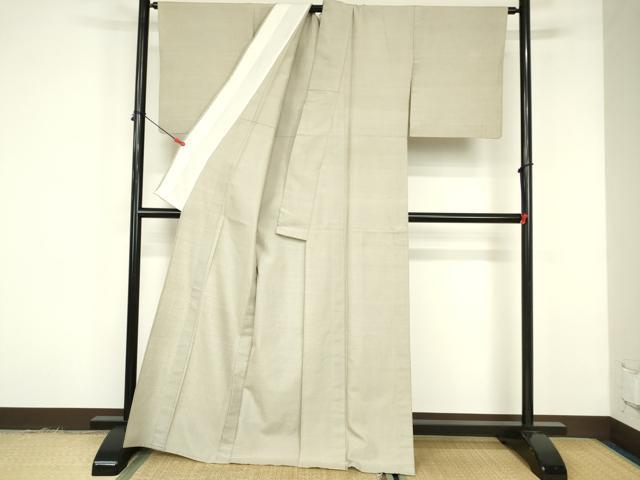 平和屋着物▽結城紬　単衣　練色　正絹　逸品　DABF3281op