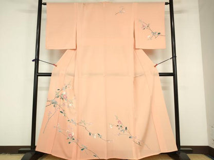 平和屋着物▽訪問着　単衣　友禅　草花　暈し染め　正絹　逸品　DABF3282op