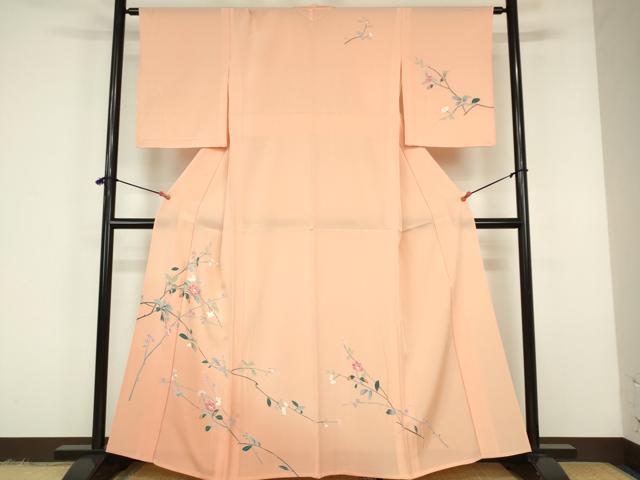 平和屋着物▽訪問着　単衣　友禅　草花　暈し染め　正絹　逸品　DABF3282op
